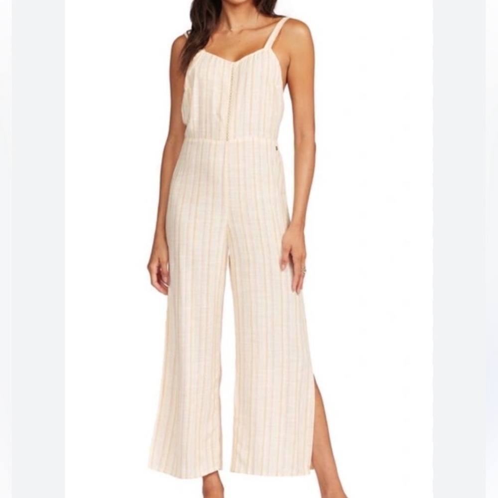 Roxy Feelings Explained Banana Creme Maui Stripe Cropped Jumpsuit Size XSmall - Picture 2 of 16